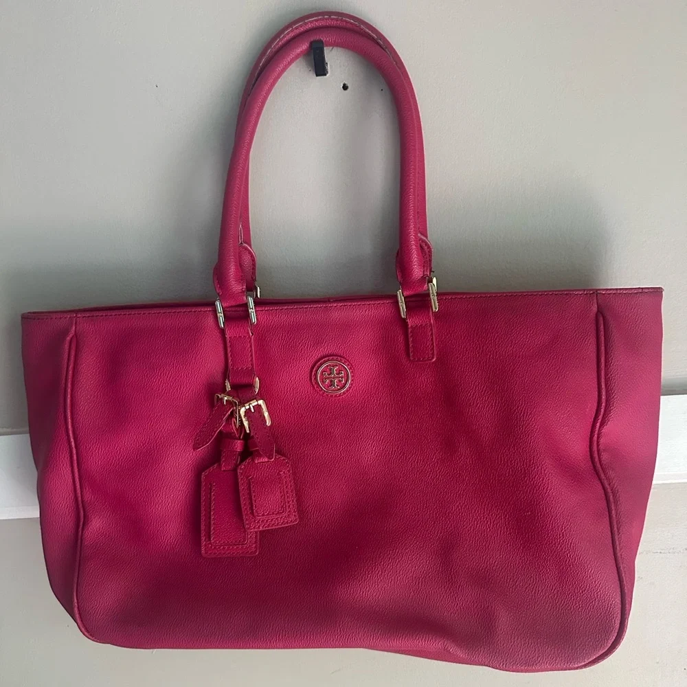 Tory Burch Fuchsia Leather Double-Handle Tote